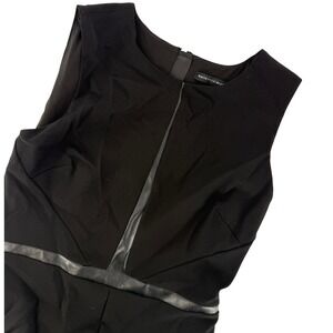 White House Black Market Black Sheath Dress Faux Leather Trim Sleeveless